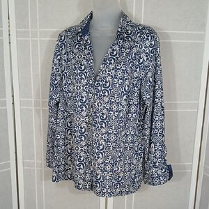 Charter Club Blue Print Button-down Shirt